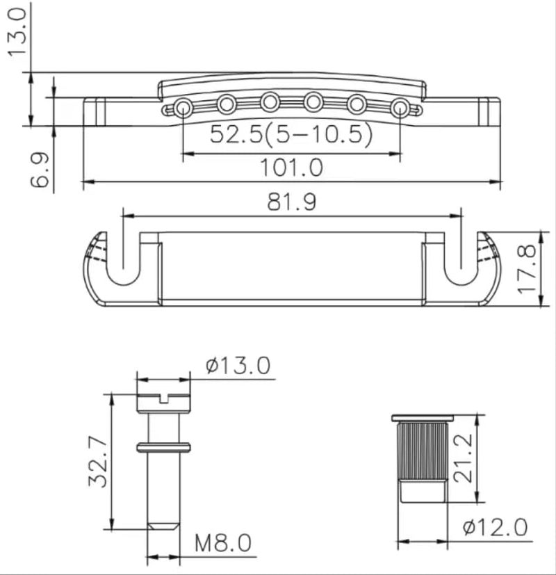 guyker Guitar Tune-O-Matic Bridge and Stop Bar Tailpiece Combo with Anchors and Studs Replacement Compatible with LP SG EPI 6 String Electric Guitar Golden - Image 5